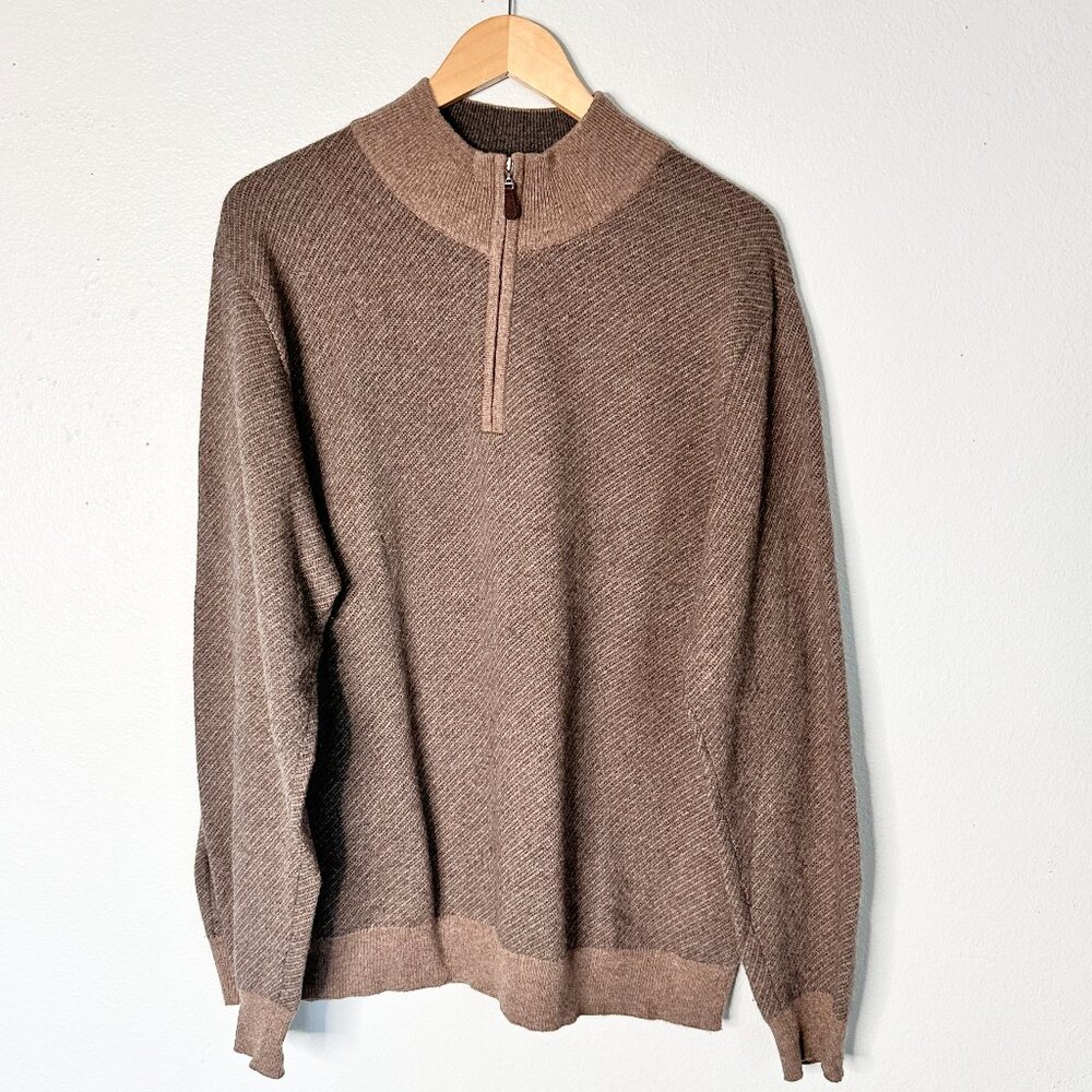 Brookmore Cashmere 1/4 Zip Pullover Sweater Brown XL